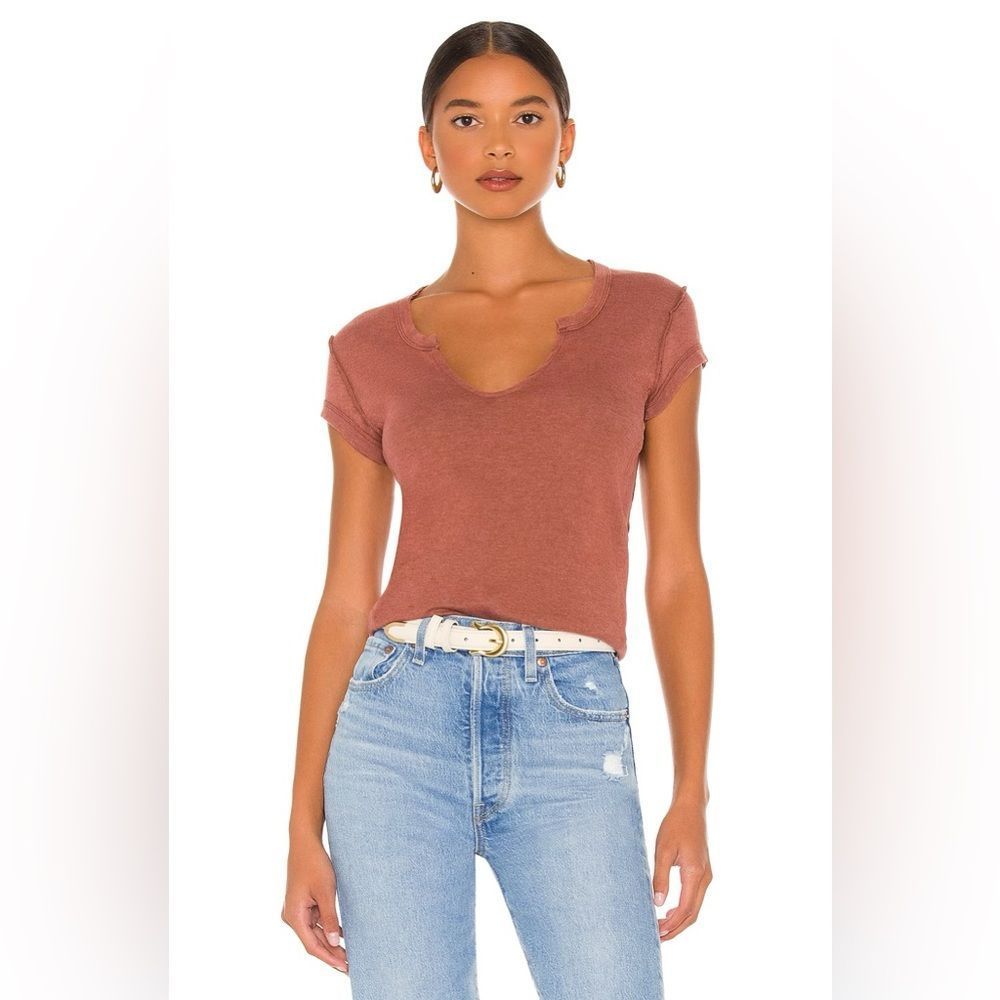 Free People Rust V-Neck Tee